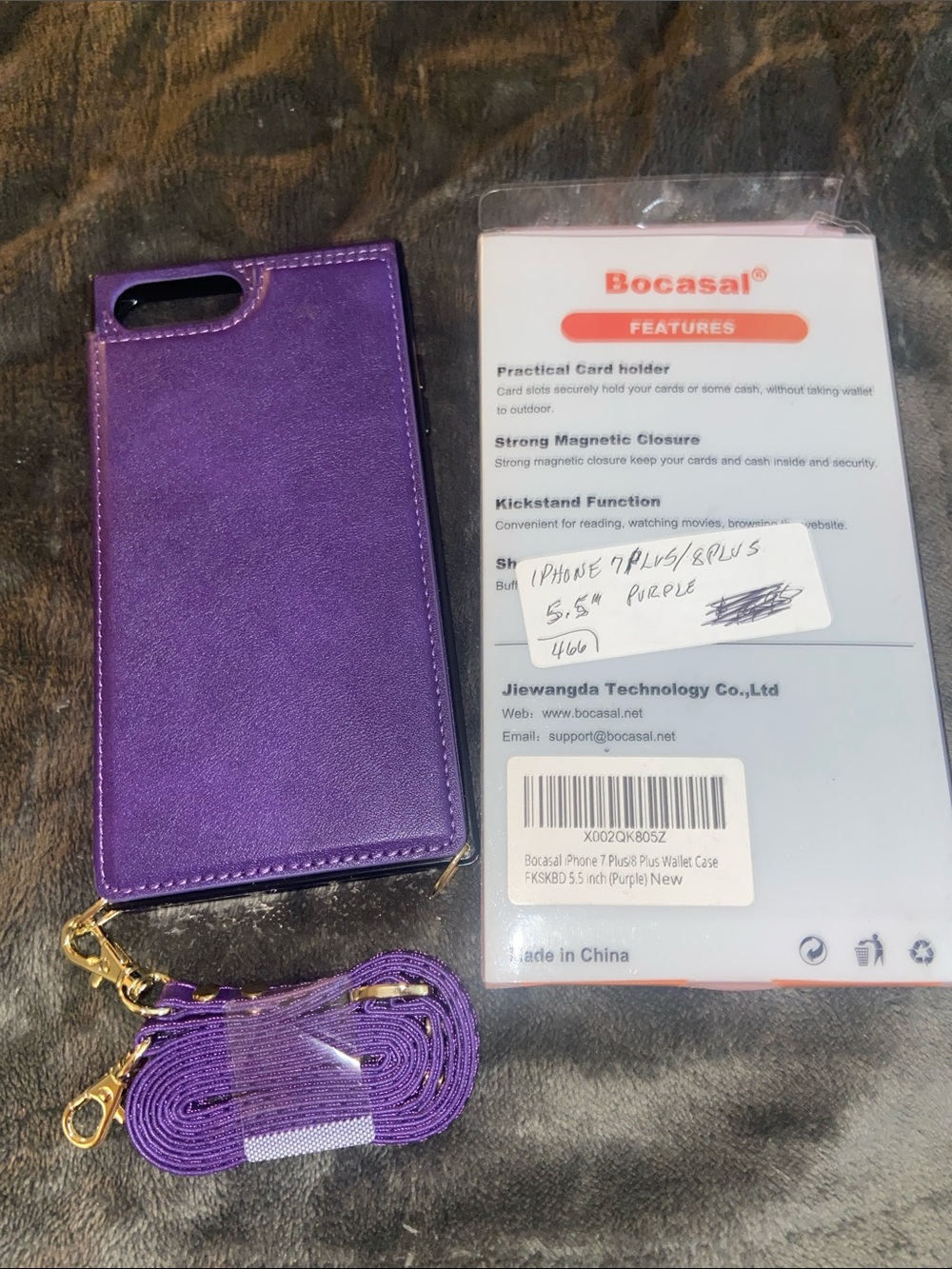 Purple Wallet Phone Case with Detachable Strap for iPhone 7 Plus/8 Plus